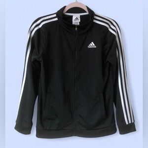 Adidas Boys Black 3 White Stripes Full Zip Track Jacket Sweat Shirt L 14-16